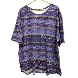 Woman Within Womens Tunic top Size 2X Purple Floral Short Sleeve BOHO Casual Tee